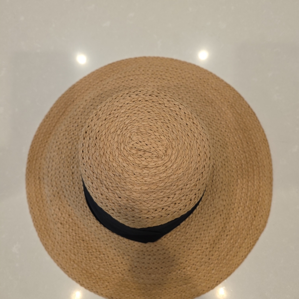 BCBGMaxAzria Tan and Black Wide Brim Straw Hat - Picture 5 of 11